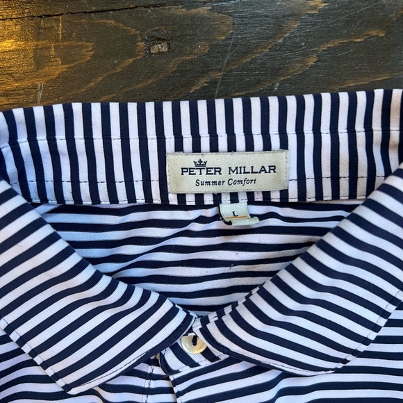 Peter Millar Navy and White Striped Polo - Picture 2 of 2